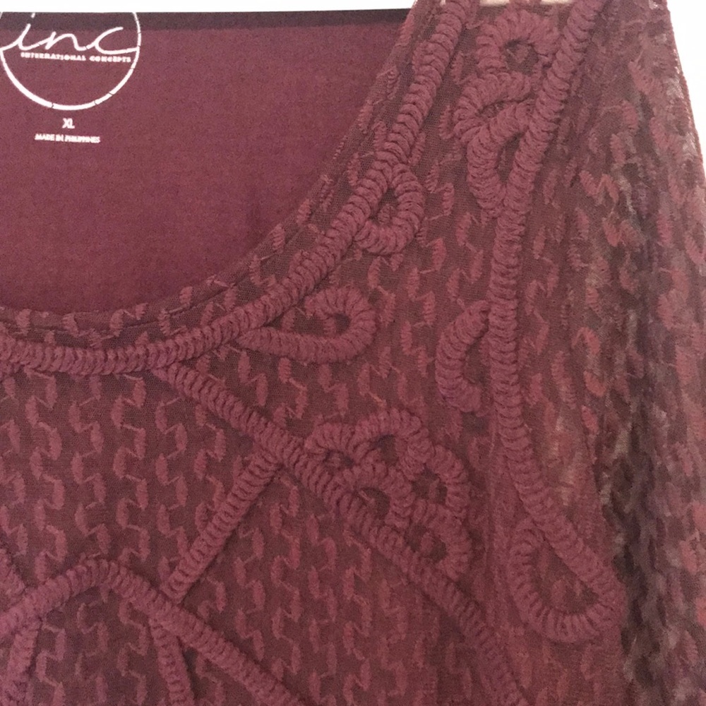 Long Sleeve Merlot Embroided Top
